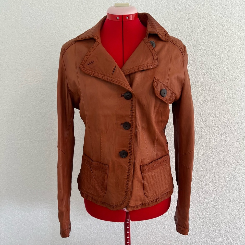 Vespucci Exclusive Design Brown Leather Jacket Size Large